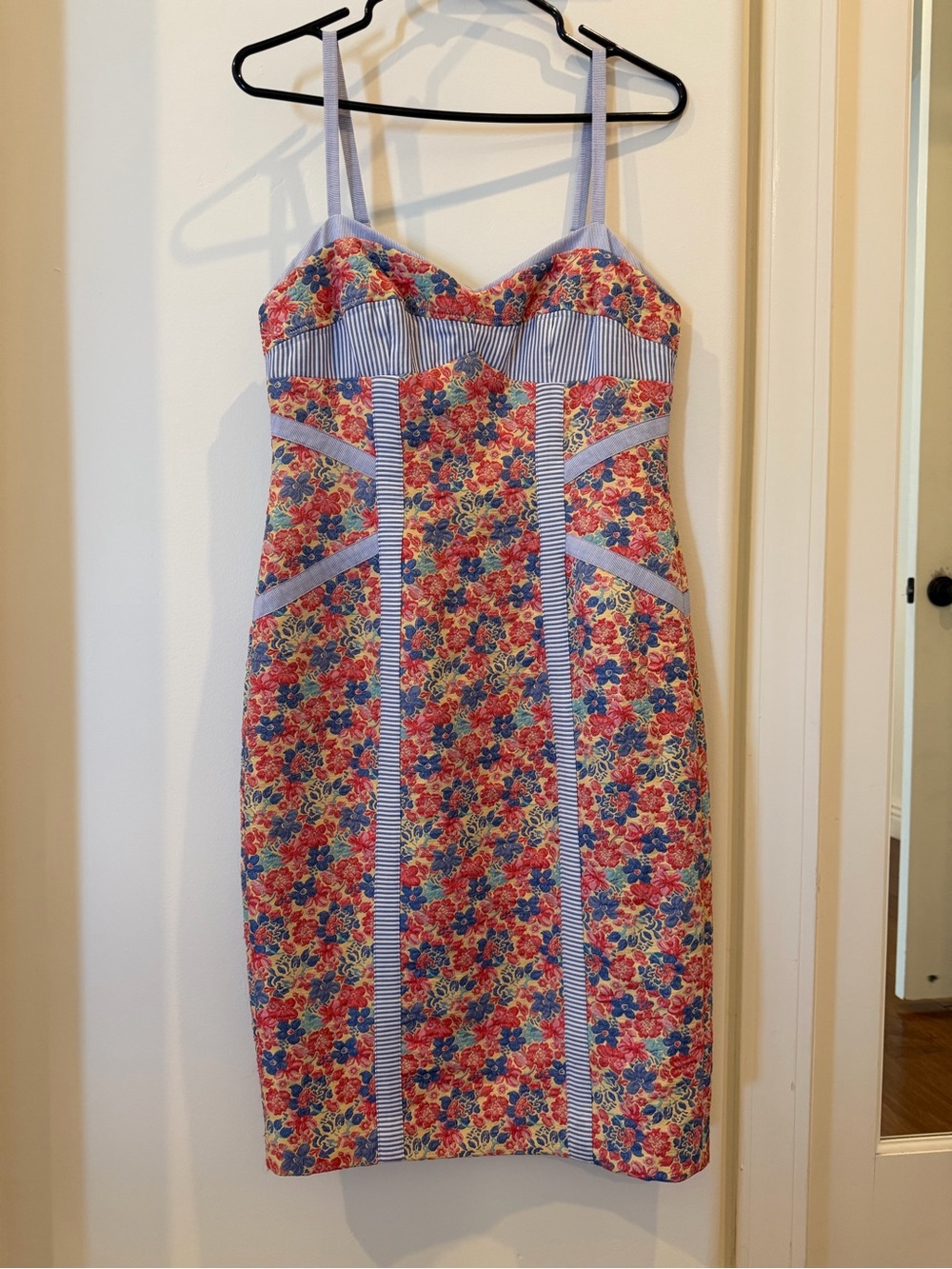 BCBGMaxAzria Floral Panel Midi Dress in Blue, Red, Yellow